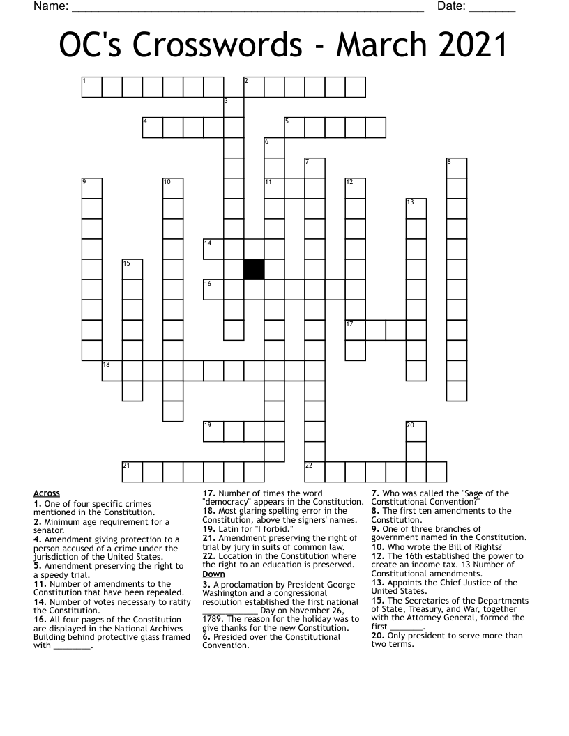 OC's Crosswords - March 2021
