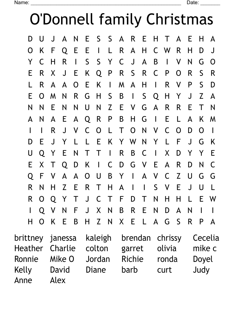 O'Donnell family Christmas Word Search