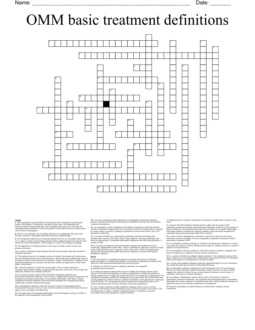 OMM basic treatment definitions Crossword
