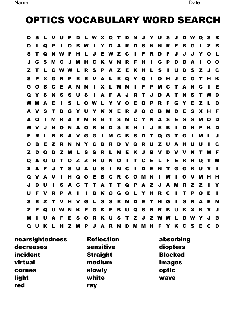 OPTICS VOCABULARY WORD SEARCH