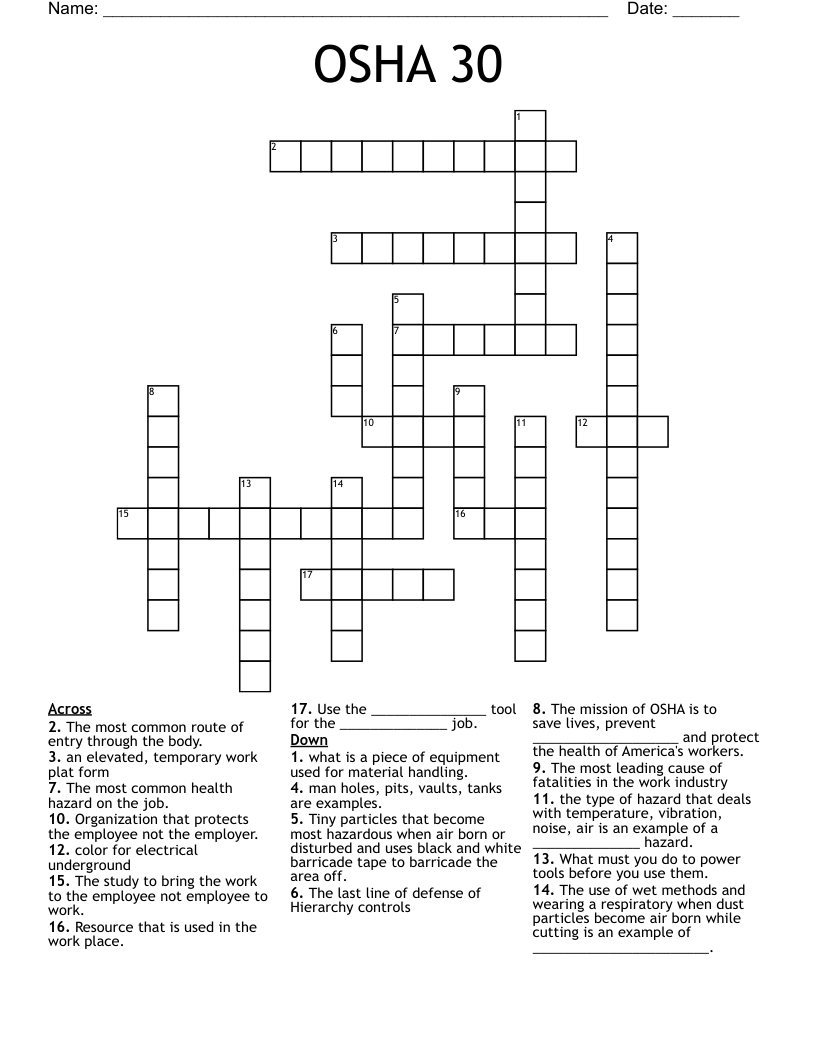 OSHA 30 Crossword WordMint