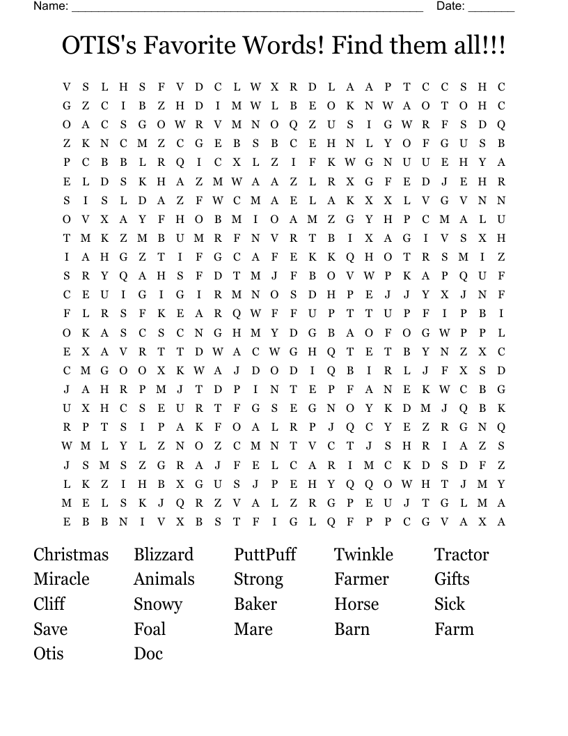 OTIS's Favorite Words!  Find them all!!! Word Search