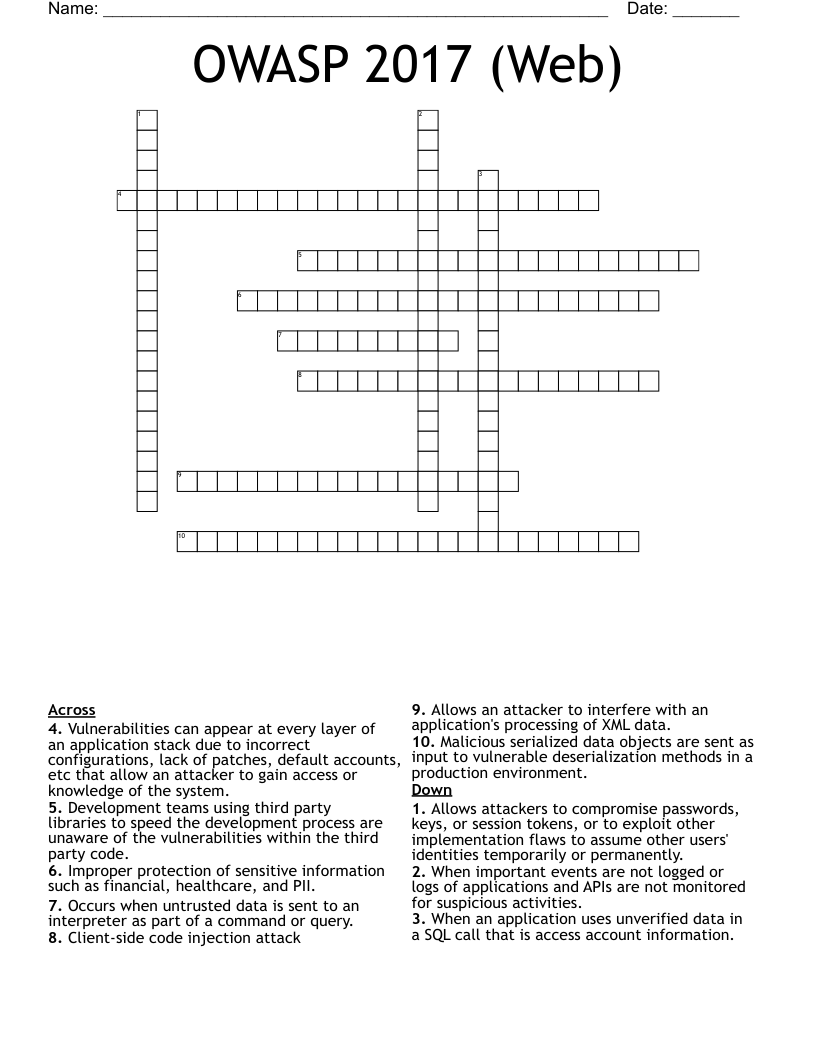 OWASP 2017 (Web) Crossword
