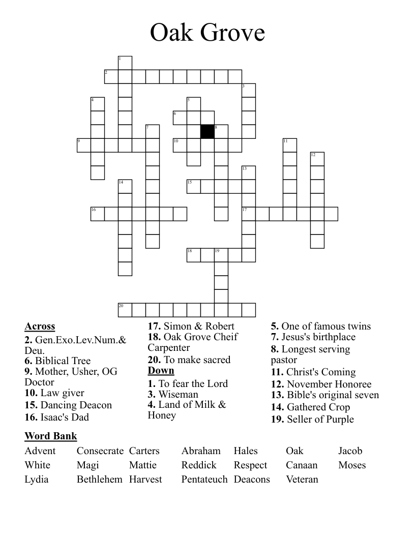 Oak Grove Crossword WordMint