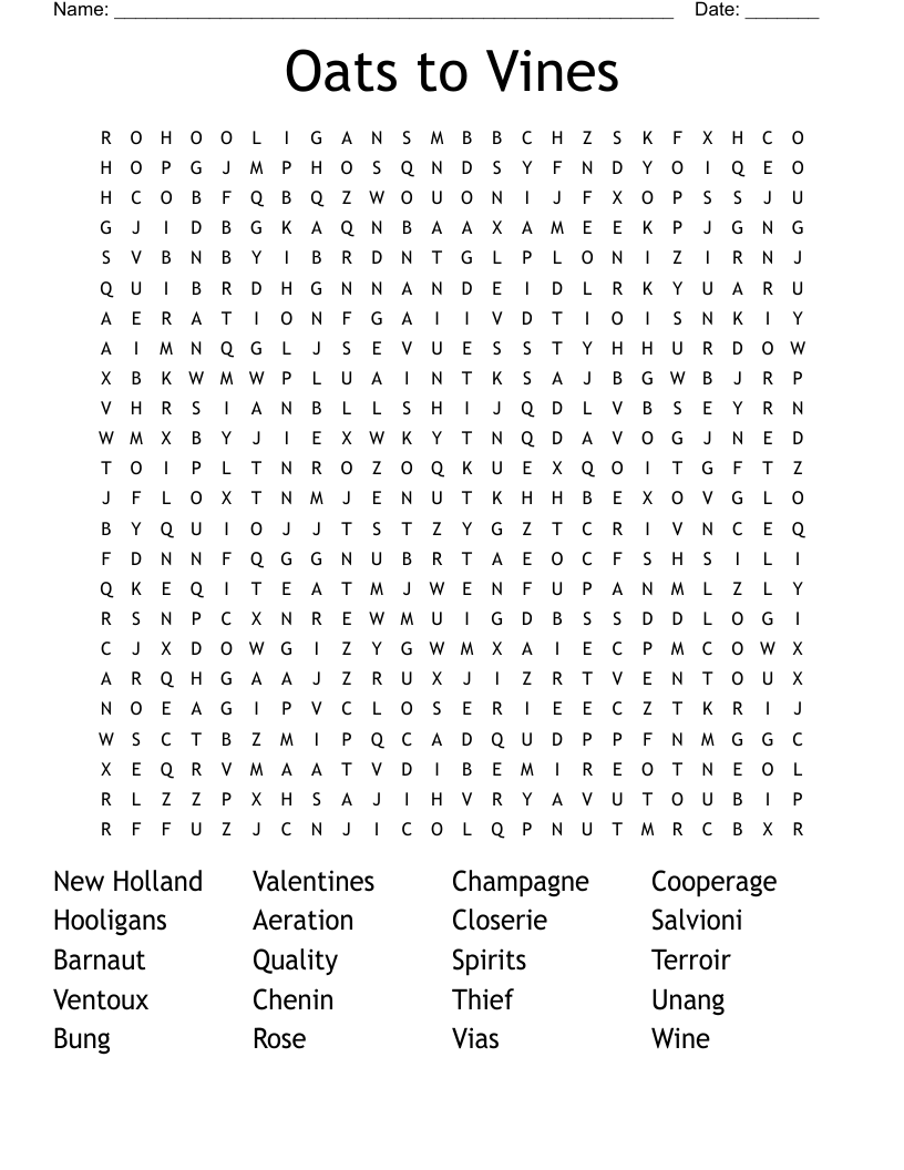 Oats to Vines Word Search