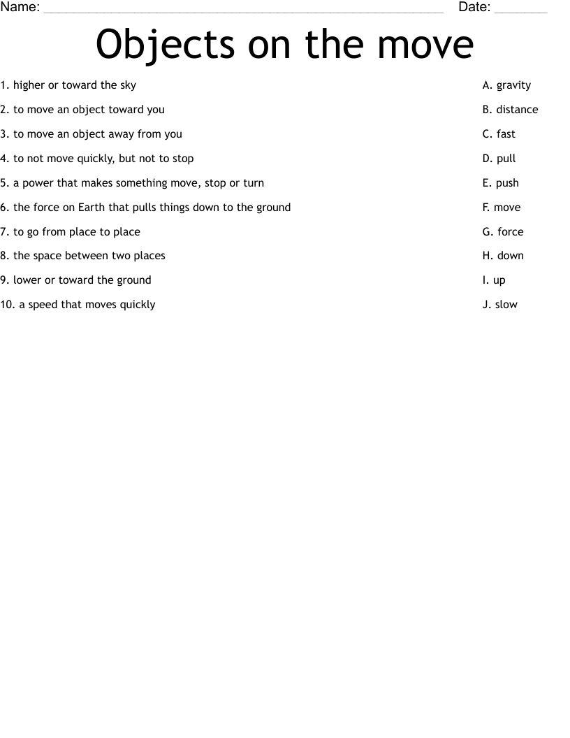 Objects On The Move Worksheet WordMint