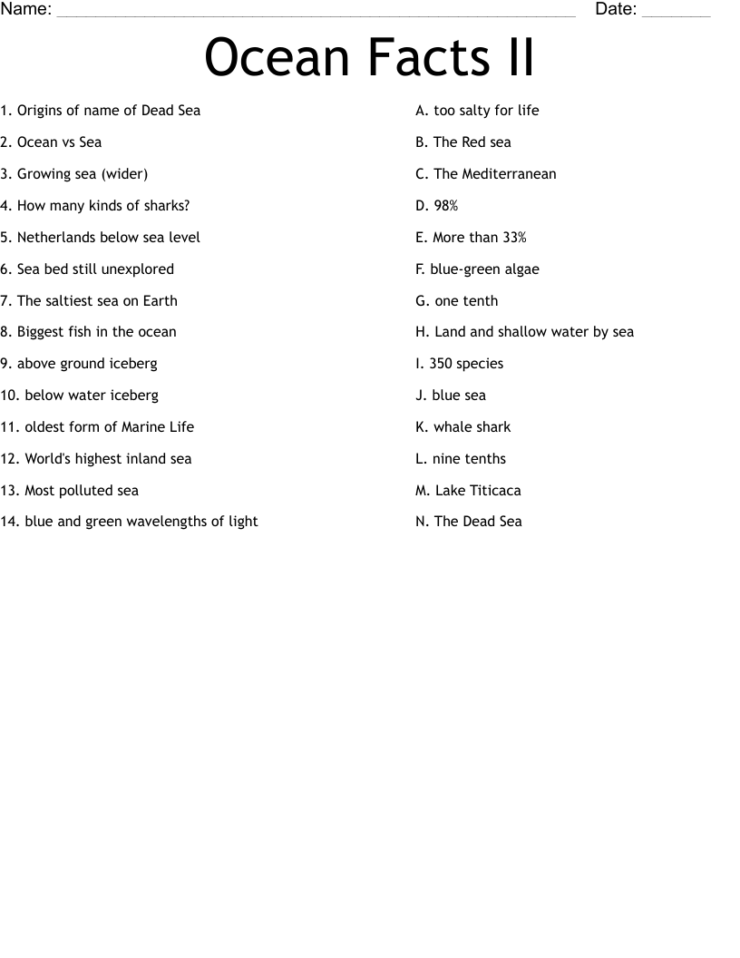 Ocean Facts II Worksheet
