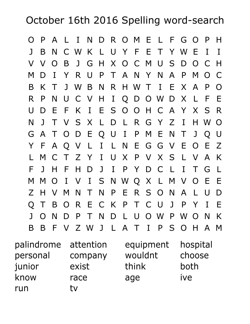 October 16th 2016 Spelling word-search Word Search