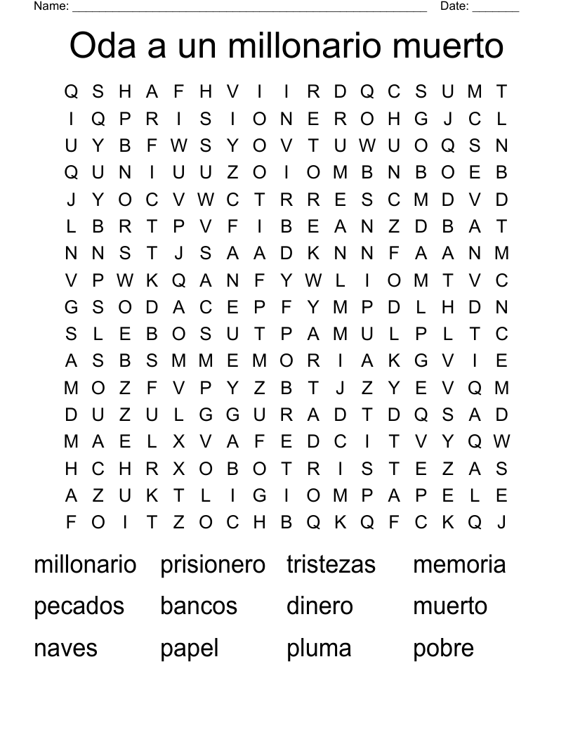 Oda a un millonario muerto Word Search