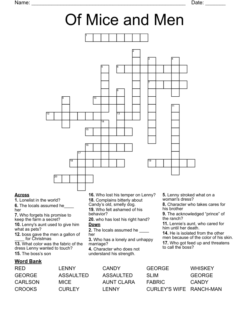 Of Mice and Men Crossword
