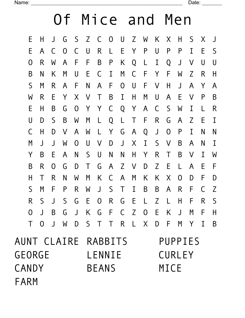 Of Mice and Men  Word Search