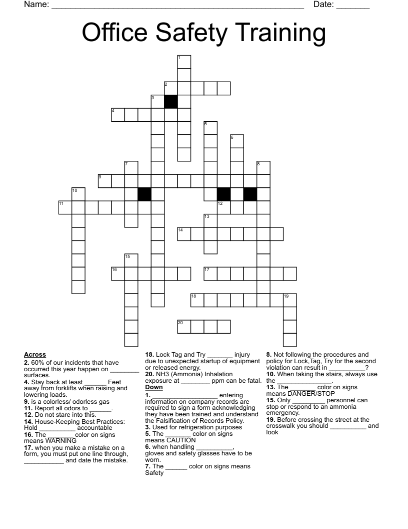 Office Safety Training Crossword WordMint