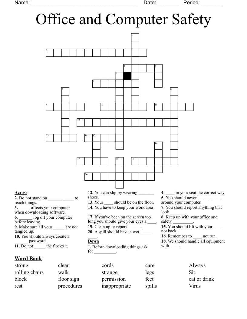 Office and Computer Safety Crossword