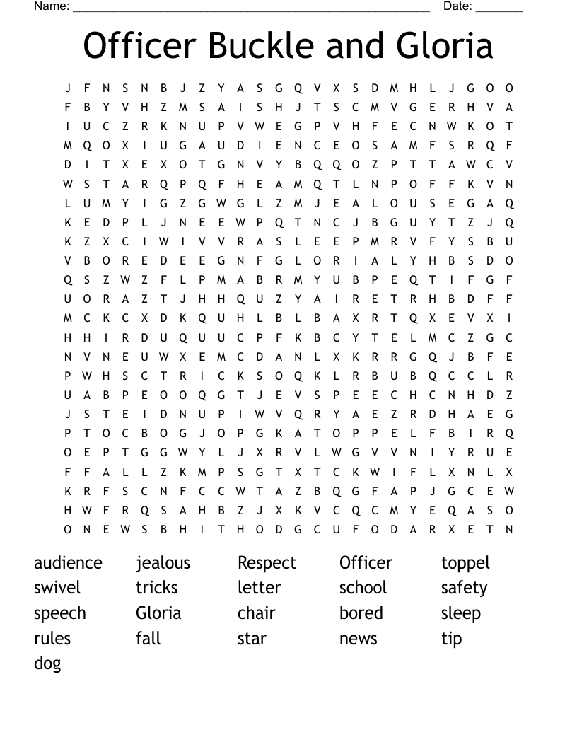 Officer Buckle And Gloria Word Search WordMint