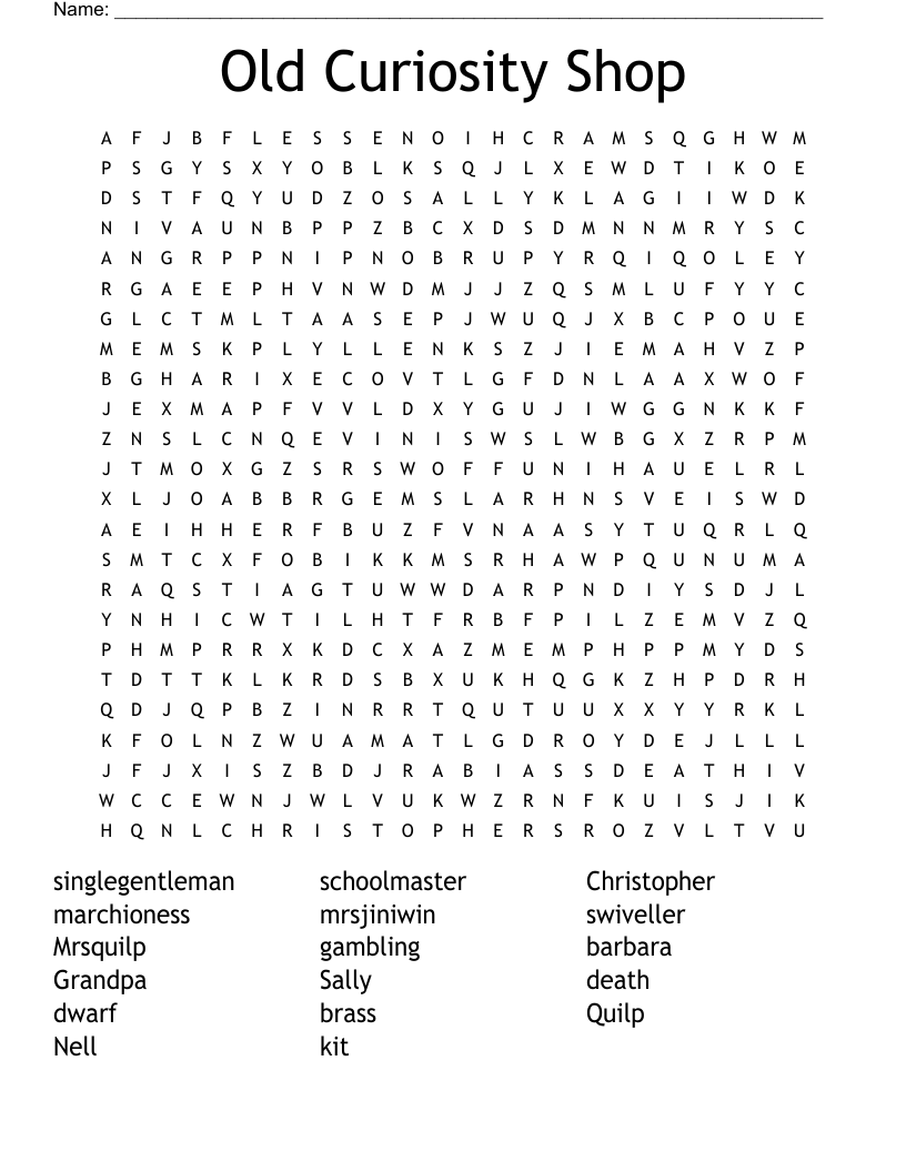 Old Curiosity Shop Word Search