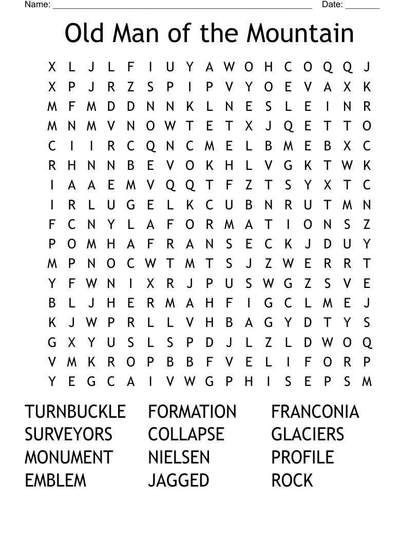 Old Man of the Mountain Word Search