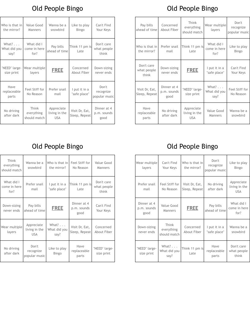 Old People Bingo