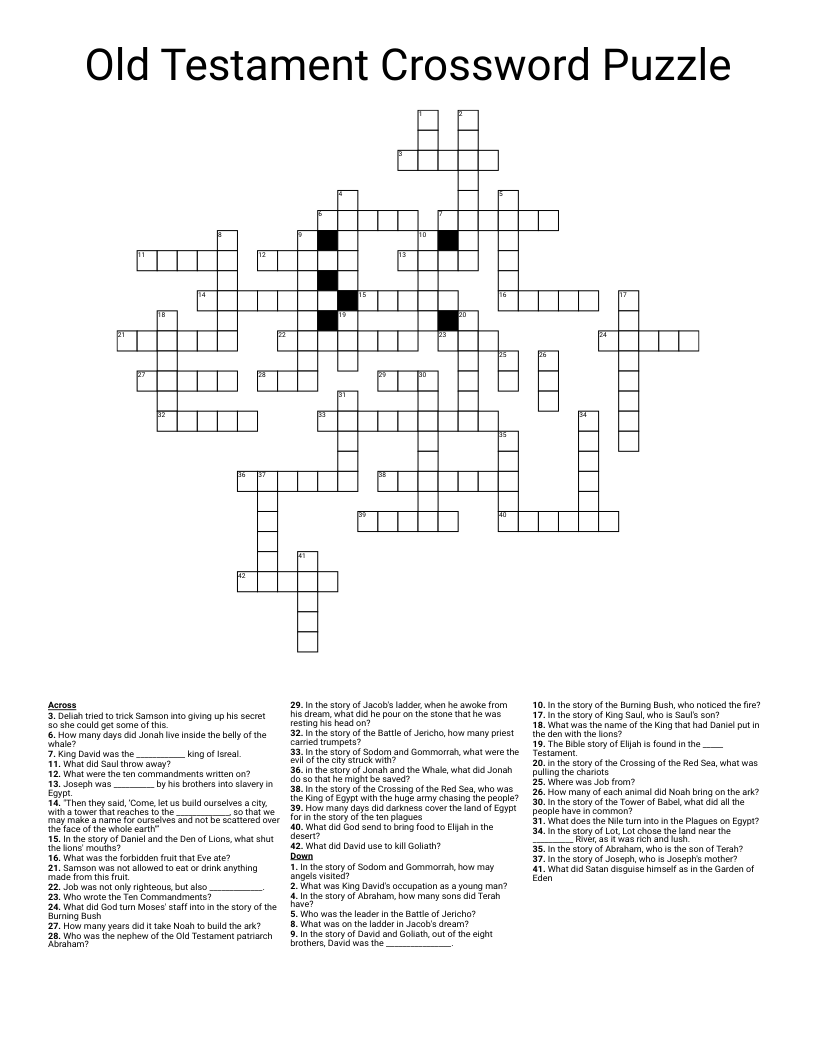Old Testament Crossword Puzzle Printable
