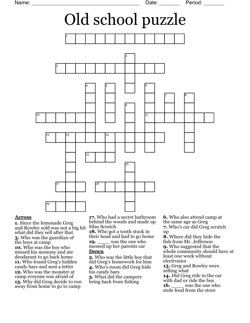 Diary Of A Wimpy Kid Old School Crossword WordMint