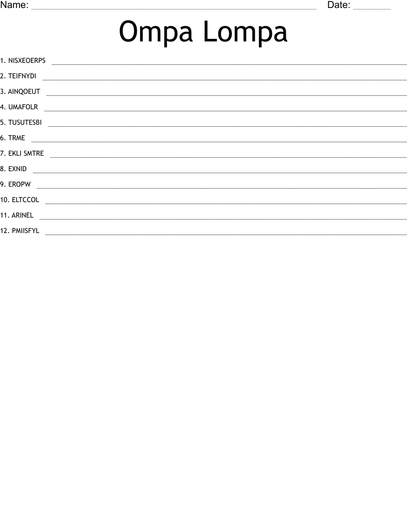 Ompa Lompa Word Scramble