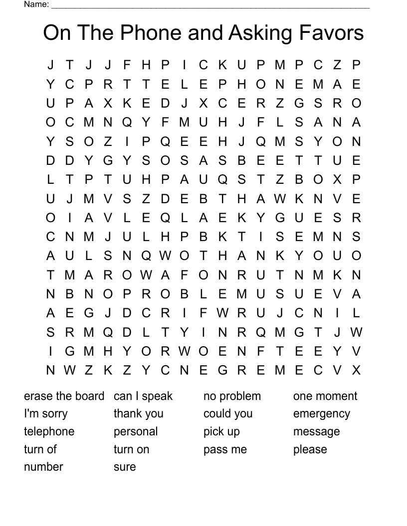 On The Phone and Asking Favors Word Search
