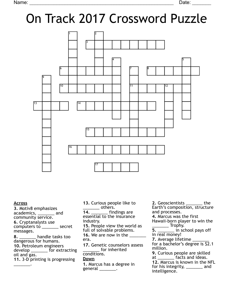 On Track 2017 Crossword Puzzle 