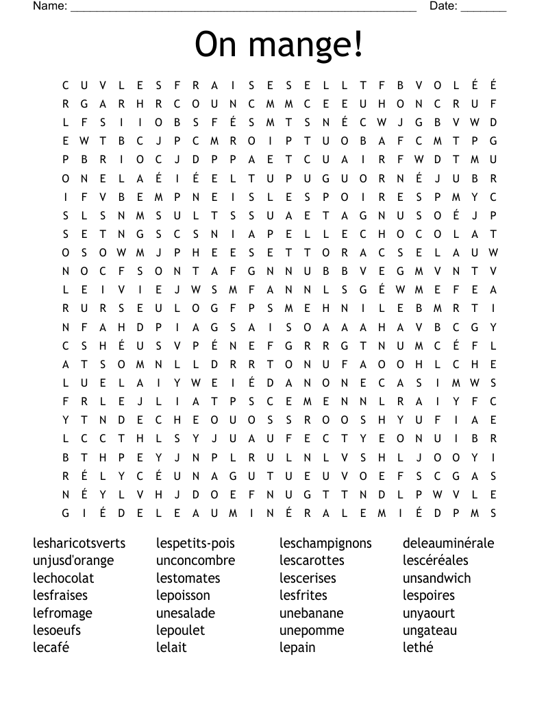 On mange! Word Search