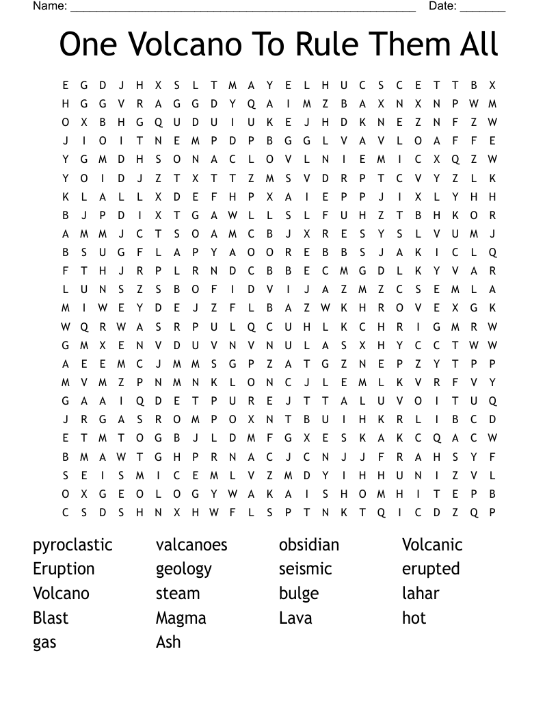 One Volcano To Rule Them All Word Search