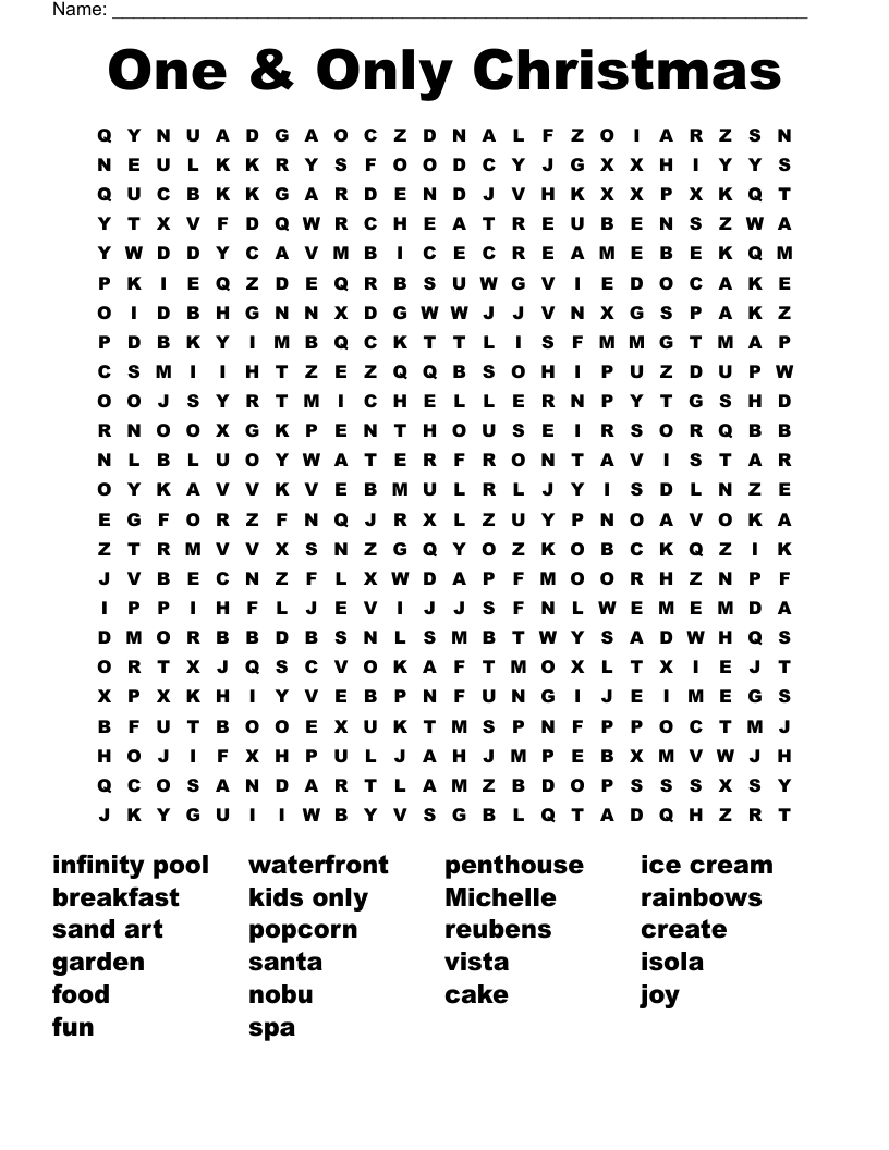 One & Only Christmas Word Search