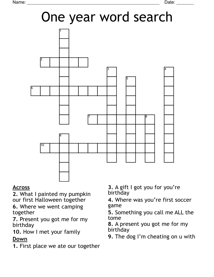 One year word search  Crossword