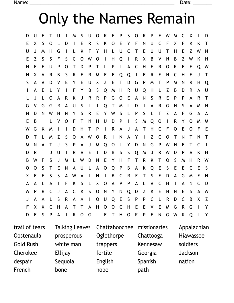 Only the Names Remain Word Search WordMint