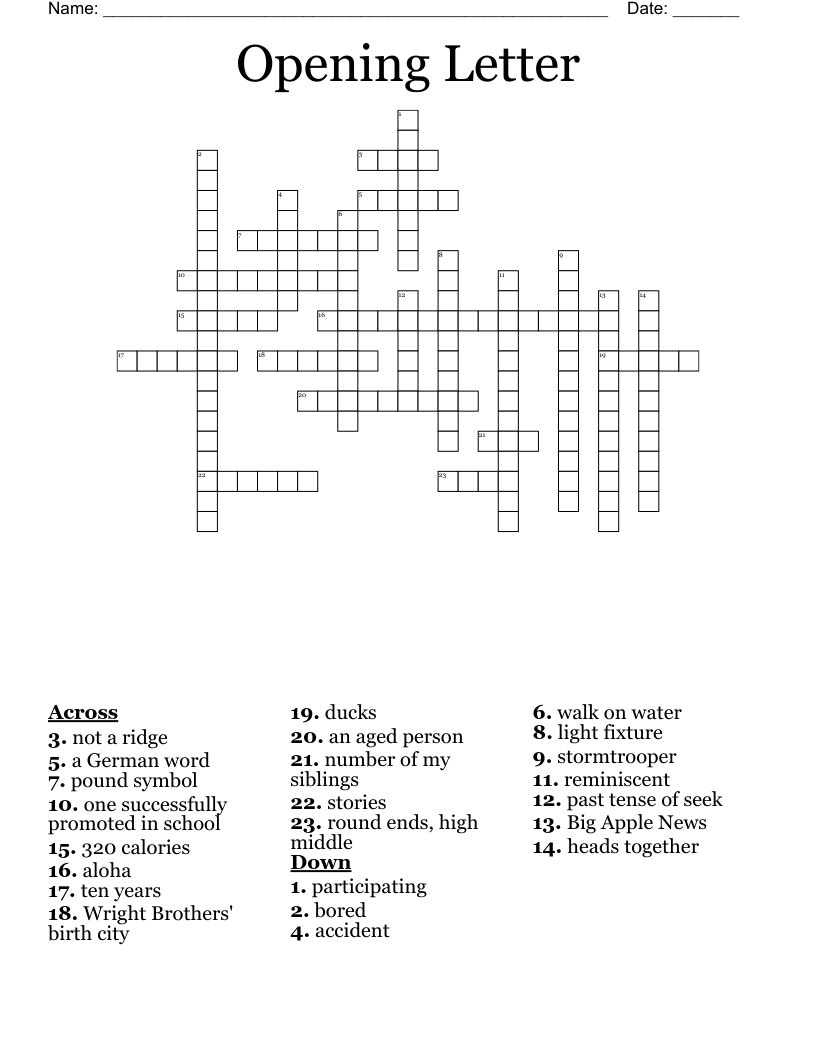 Opening Letter Crossword WordMint