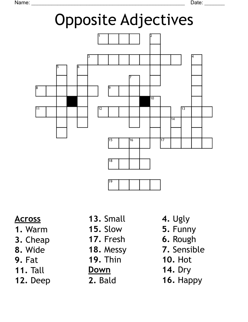 Similar To Adjectives Opposites Crossword WordMint