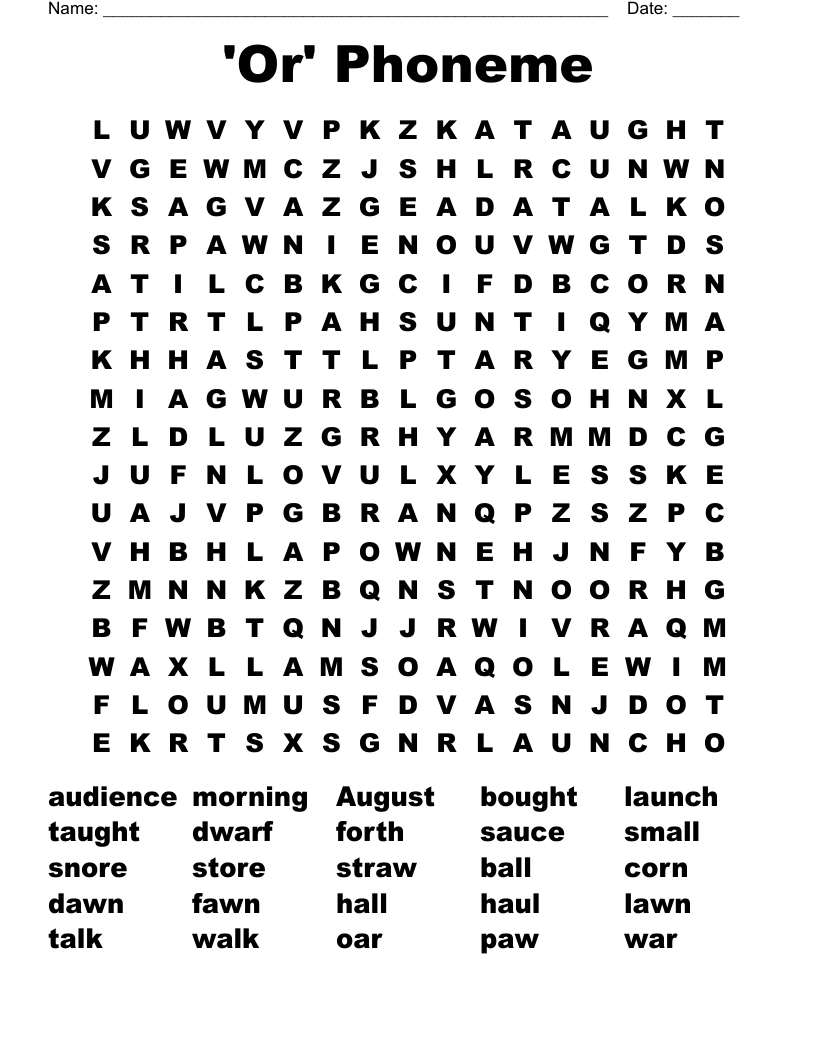'Or' Phoneme Word Search