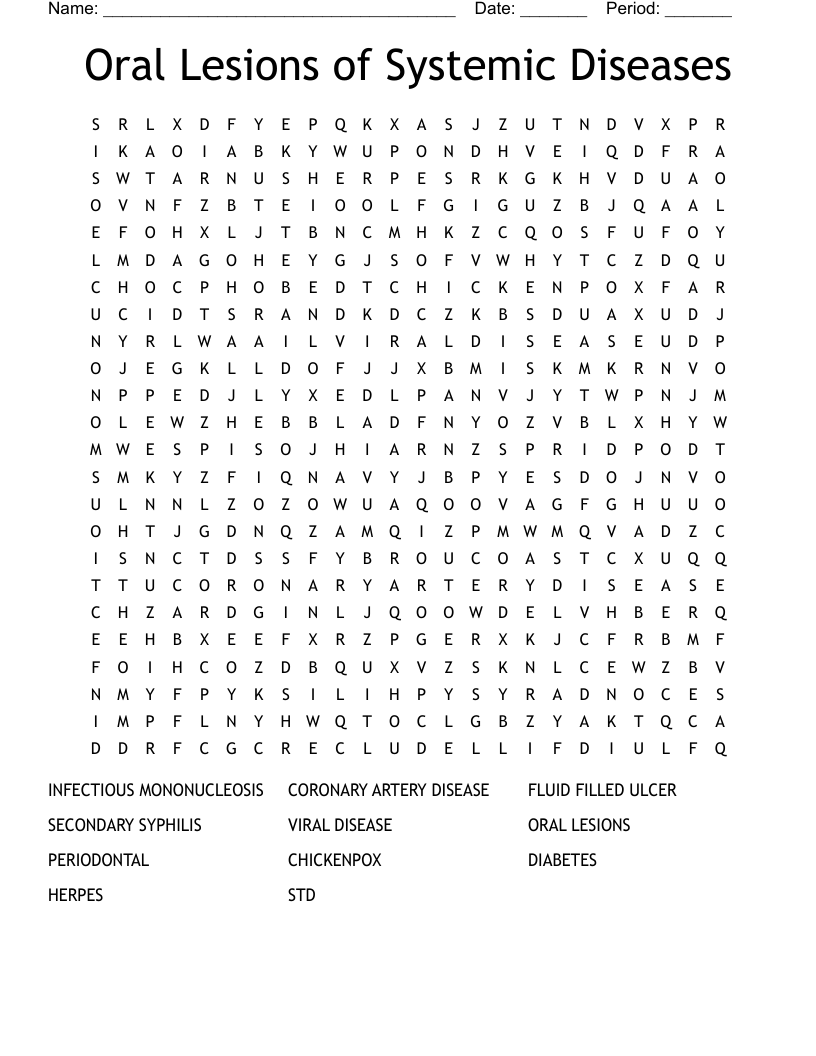 Oral Lesions of Systemic Diseases Word Search