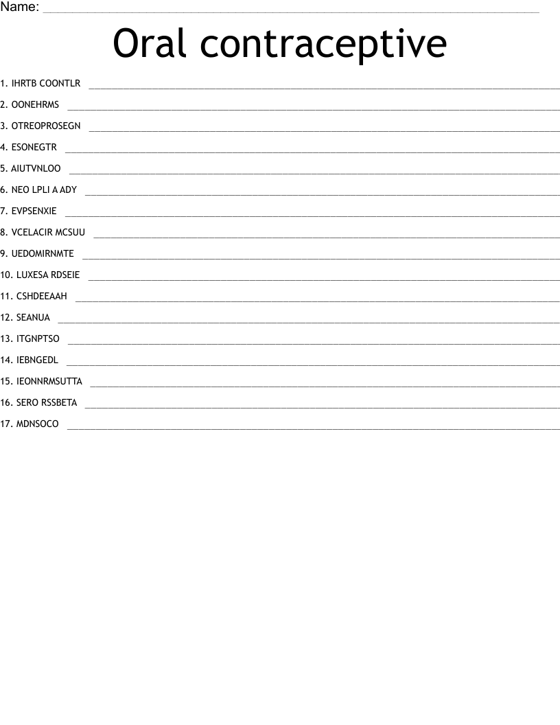 Oral  contraceptive   Word Scramble