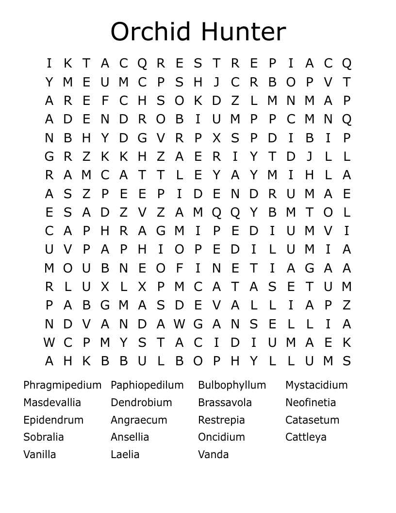 Orchid Hunter Word Search
