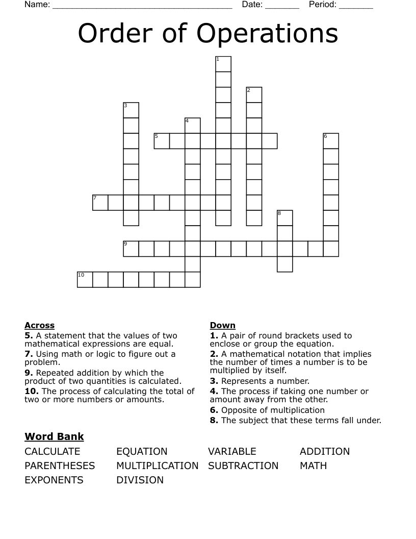 Order Of Operations Puzzle Worksheet