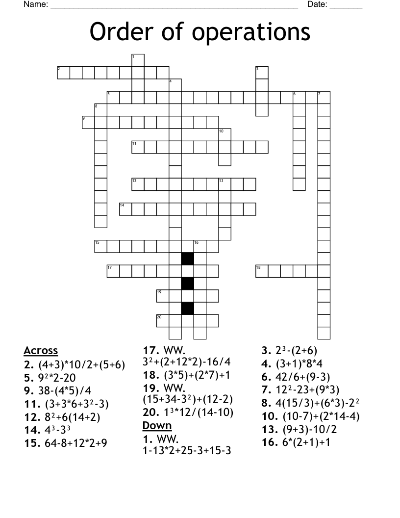 Order Of Operations Crossword WordMint