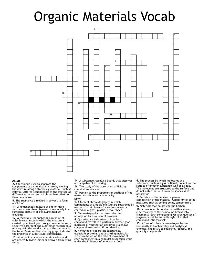 Organic Materials Vocab Crossword WordMint