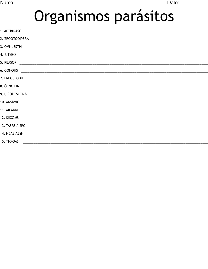 Organismos parásitos Word Scramble