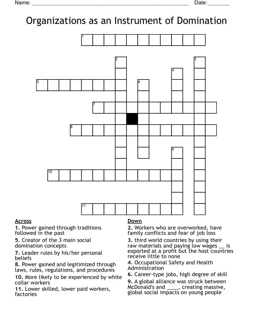 Organizations as an Instrument of Domination Crossword