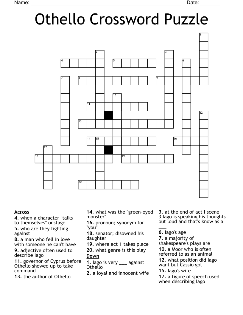 Othello Crossword Puzzle WordMint