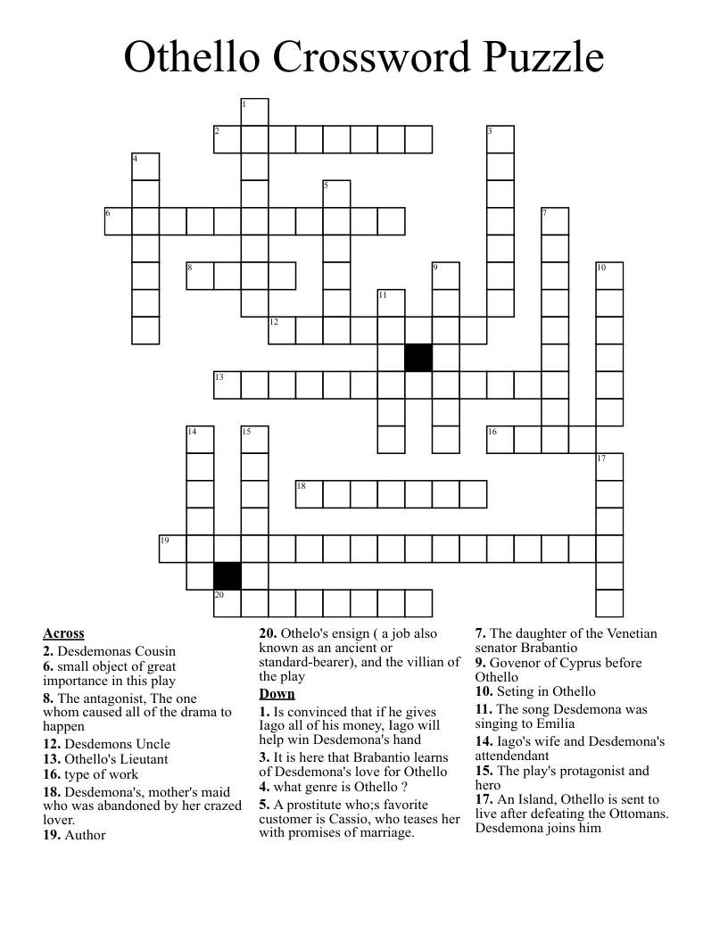 Othello Chracters Word Search WordMint