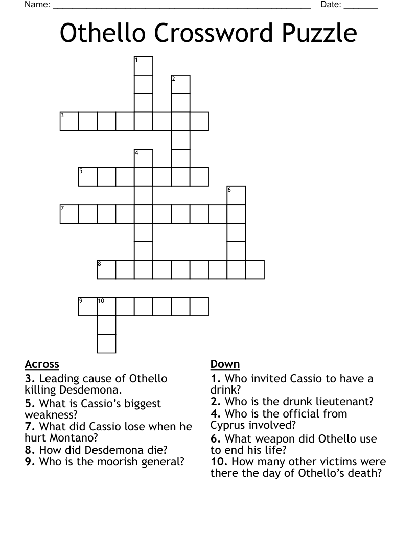 Othello Crossword Puzzle WordMint