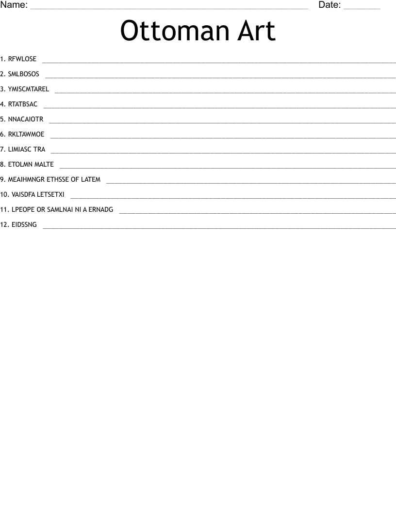 Ottoman Art Word Scramble