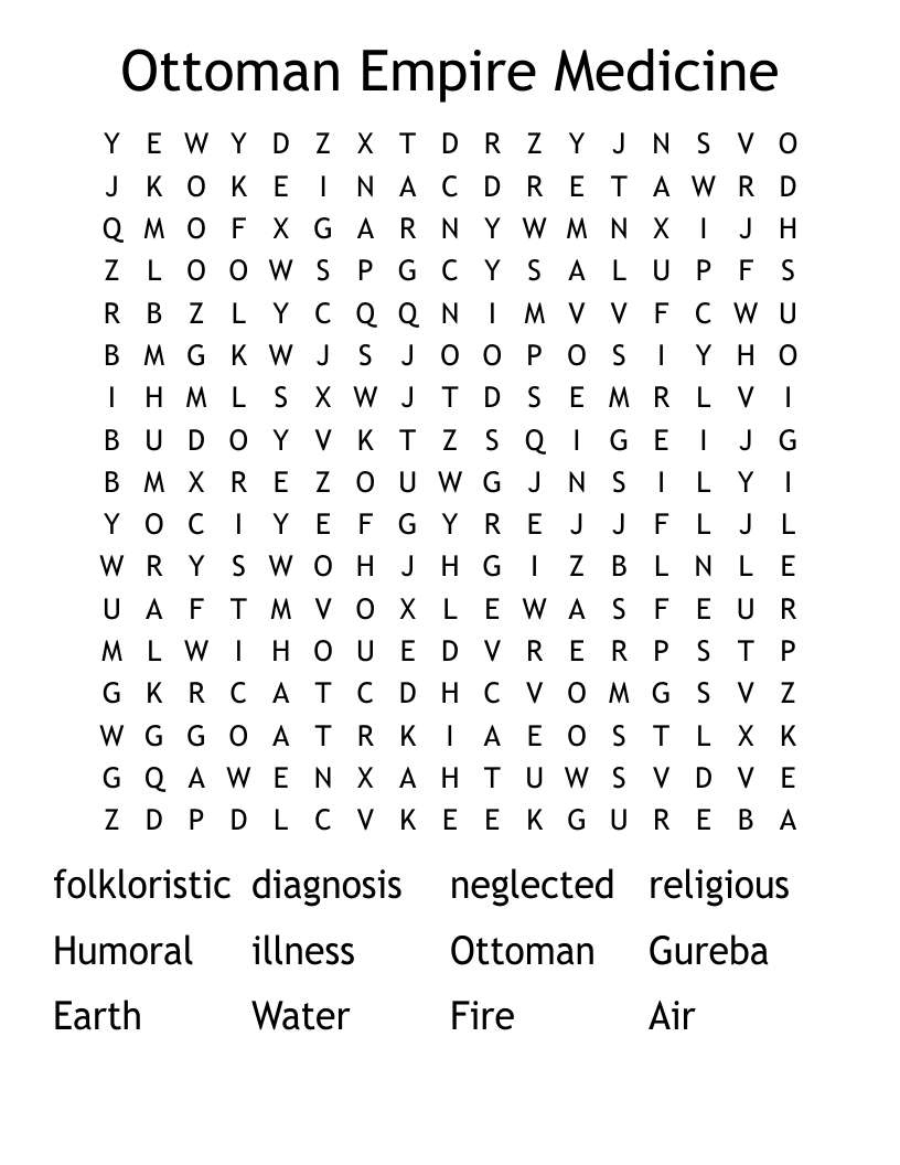 Ottoman Empire Medicine  Word Search
