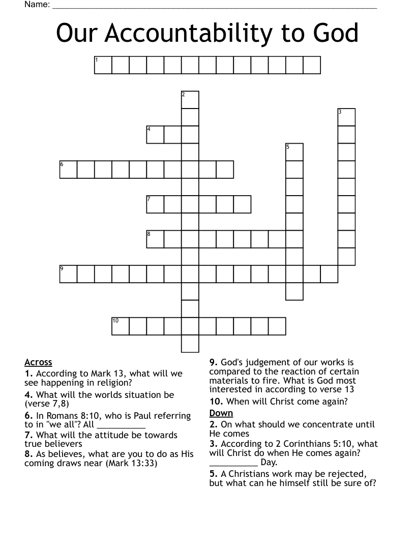 Our Accountability to God Crossword WordMint