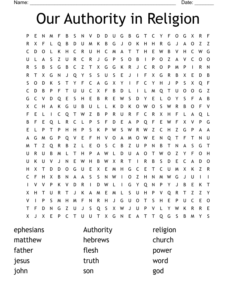 Our Authority in Religion Word Search