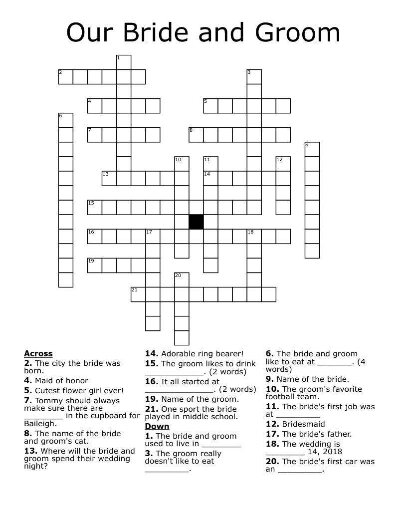 Our Bride And Groom Crossword WordMint